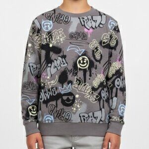 George Boys Fleece Pullover Crewneck Sweatshirt Grey Print Size L 10-12